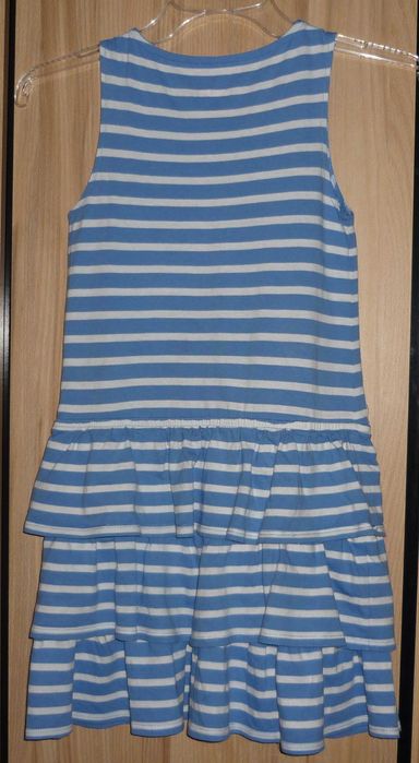 Sukienka na lato 7-8 lat marynarska paski Falbanki + GRATISY