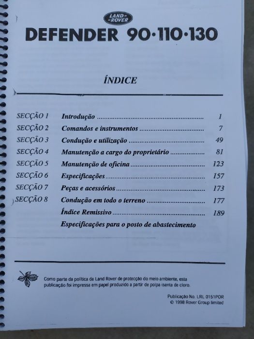 Land Rover Defender td5-Manual original português