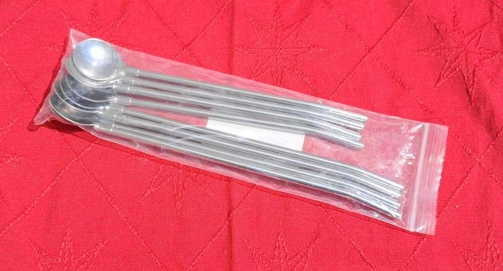 Długie łyżeczki-słomki wielokrotnego użytku eko metalowe 8 sztuk NOWE!