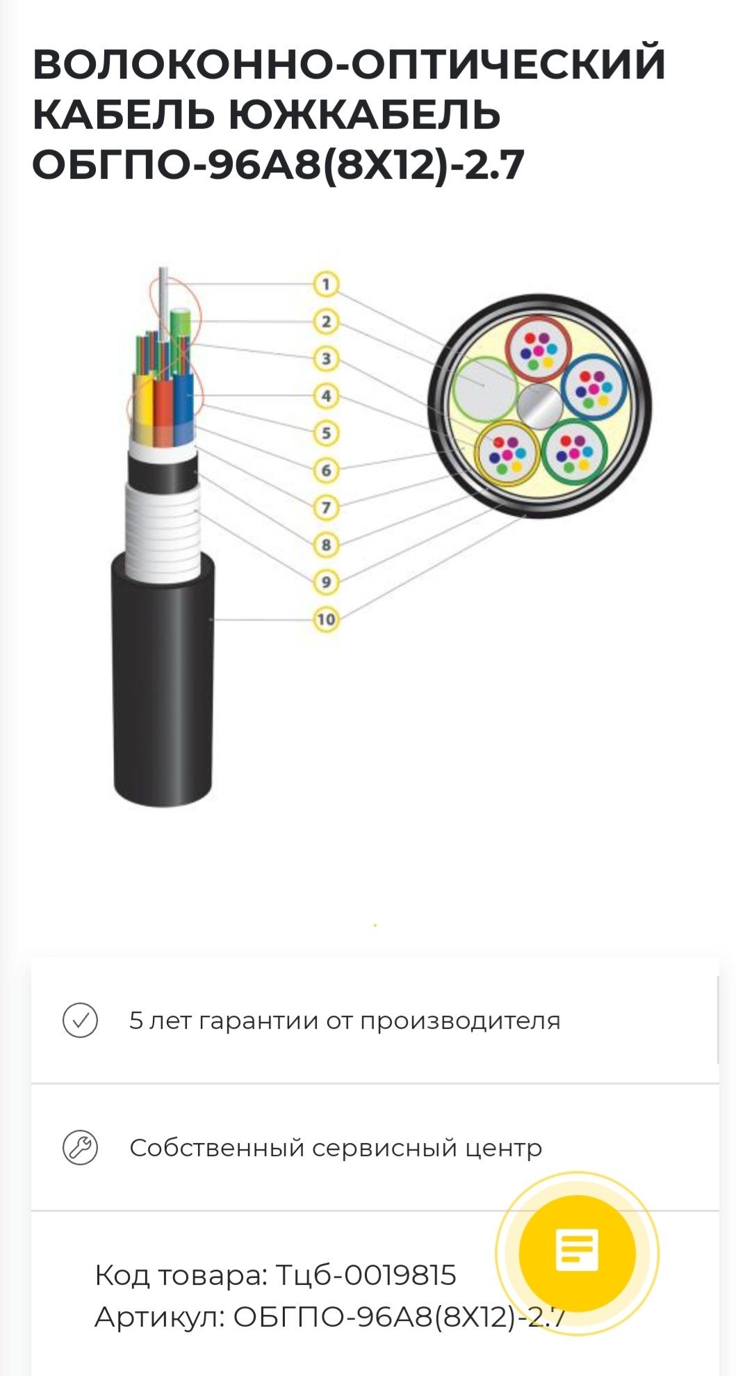 Продам оптический кабель ОБгПо-96А8(8х12)-2,7