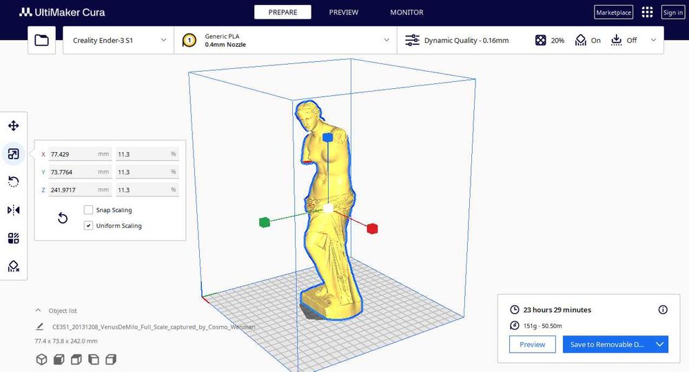 Venus de milo Wenus z milo rzeźba wydruk 3D skan