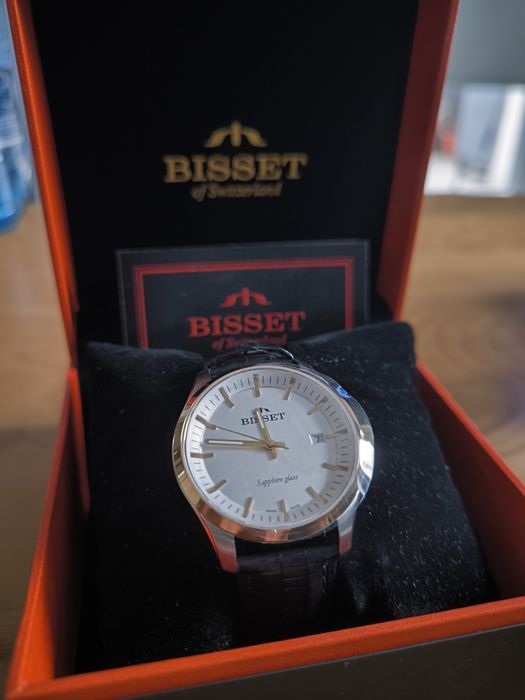 Zegarek Bisset 70095M z czarnym paskiem Nowy Szafirowe szkło