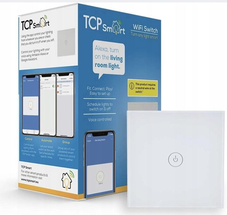 TCP Smart Pojedynczy przełącznik ścienny Wi-Fi, biały