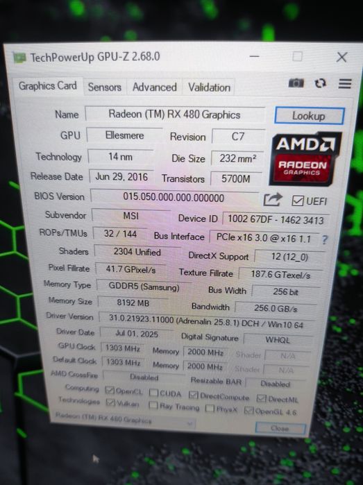 Msi rx 480 8gb коробка