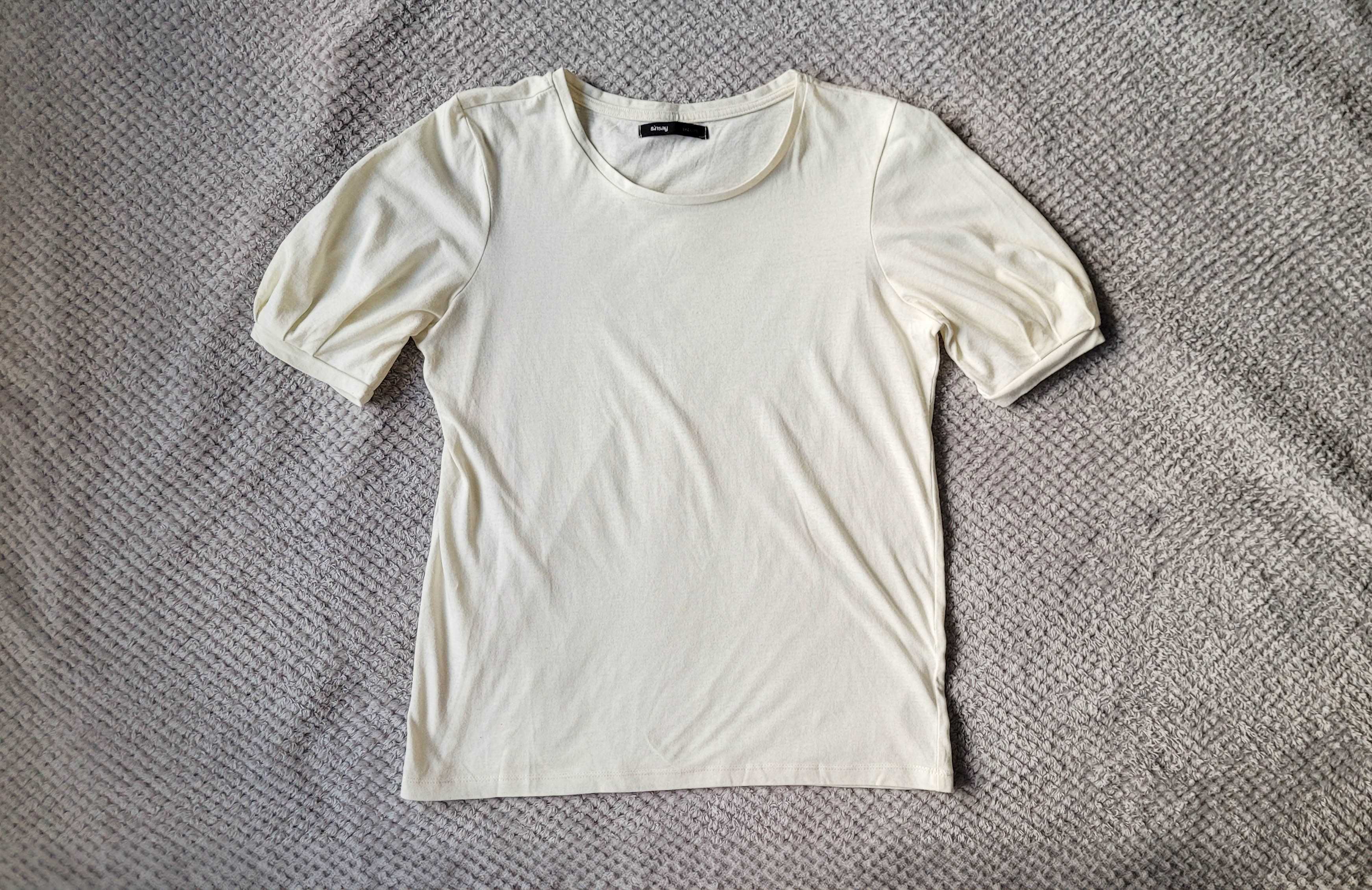 Bluzka typu T-shirt z pufiastymi rękawami, kremowa, Sinsay, rozmiar M
