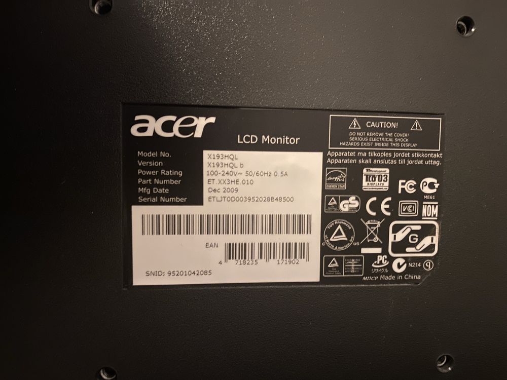 Monitor acer x193hql 18,5” vga lcd