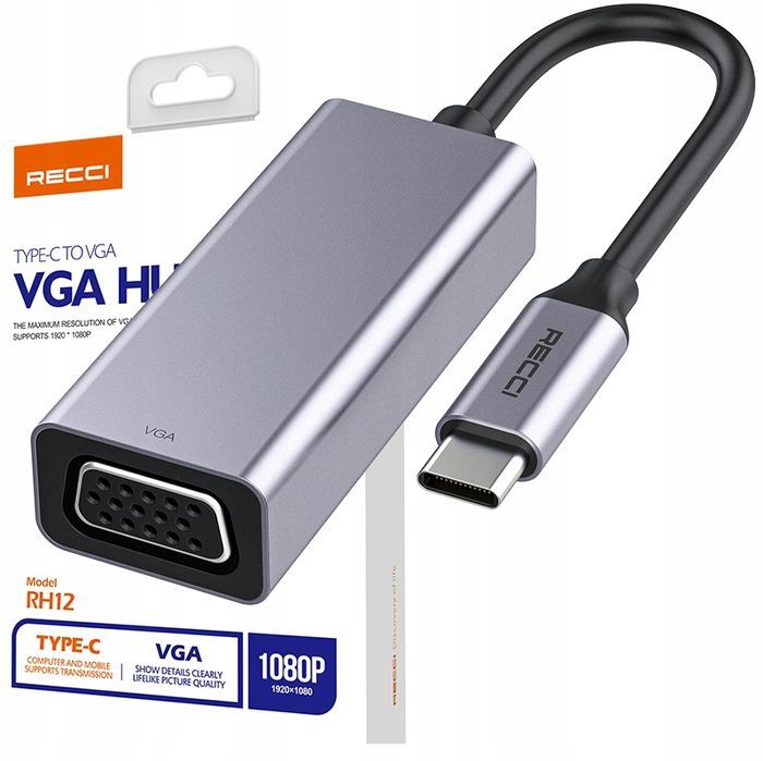 Adapter Przejściówka Hub Z Usb-C Do Vga Full Hd 1080P Recci Do Tv