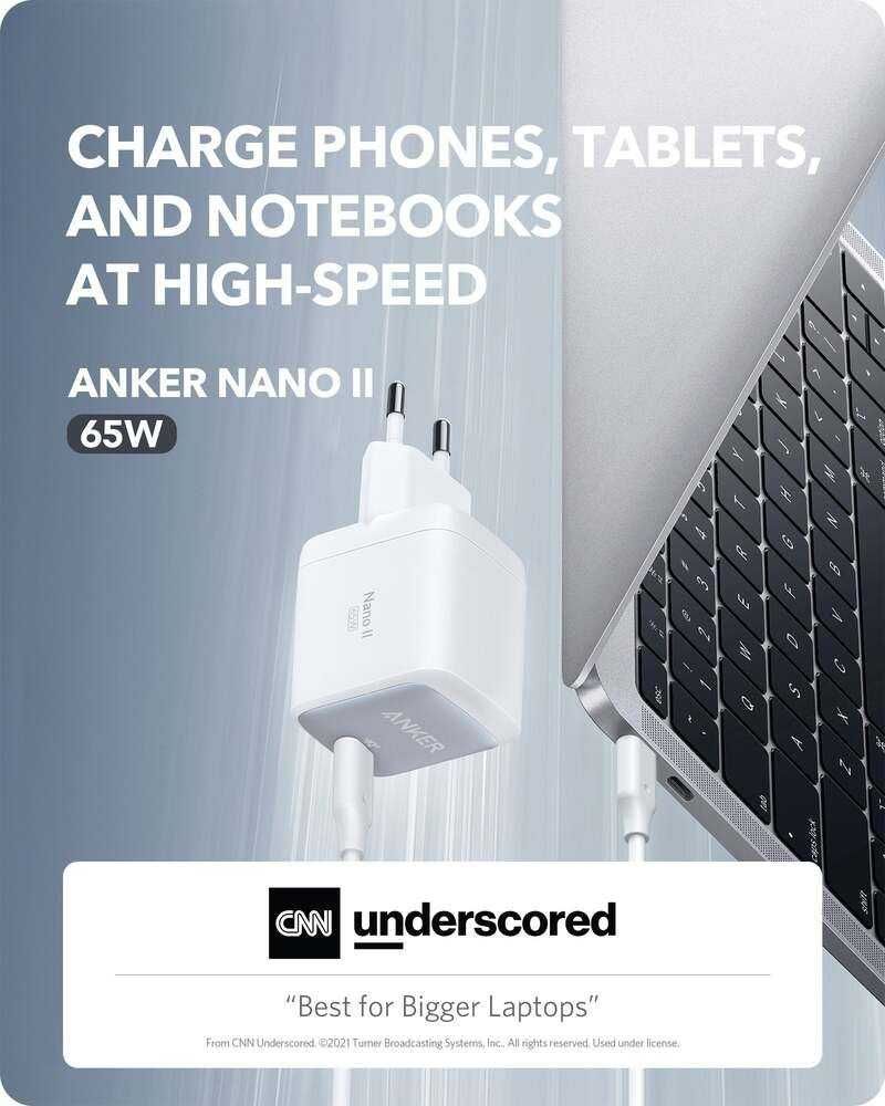 Зарядное устройство Anker PowerPort 715 Nano II 65W GaN Белая ноутбук