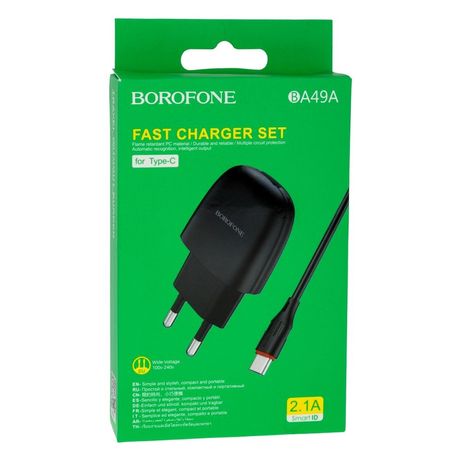 Зарядное устройство Borofone с кабелем Type C  черный 2.1 A 12W