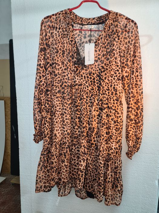 Vestido senhora leopardo com transparência STRADIVARIUS S