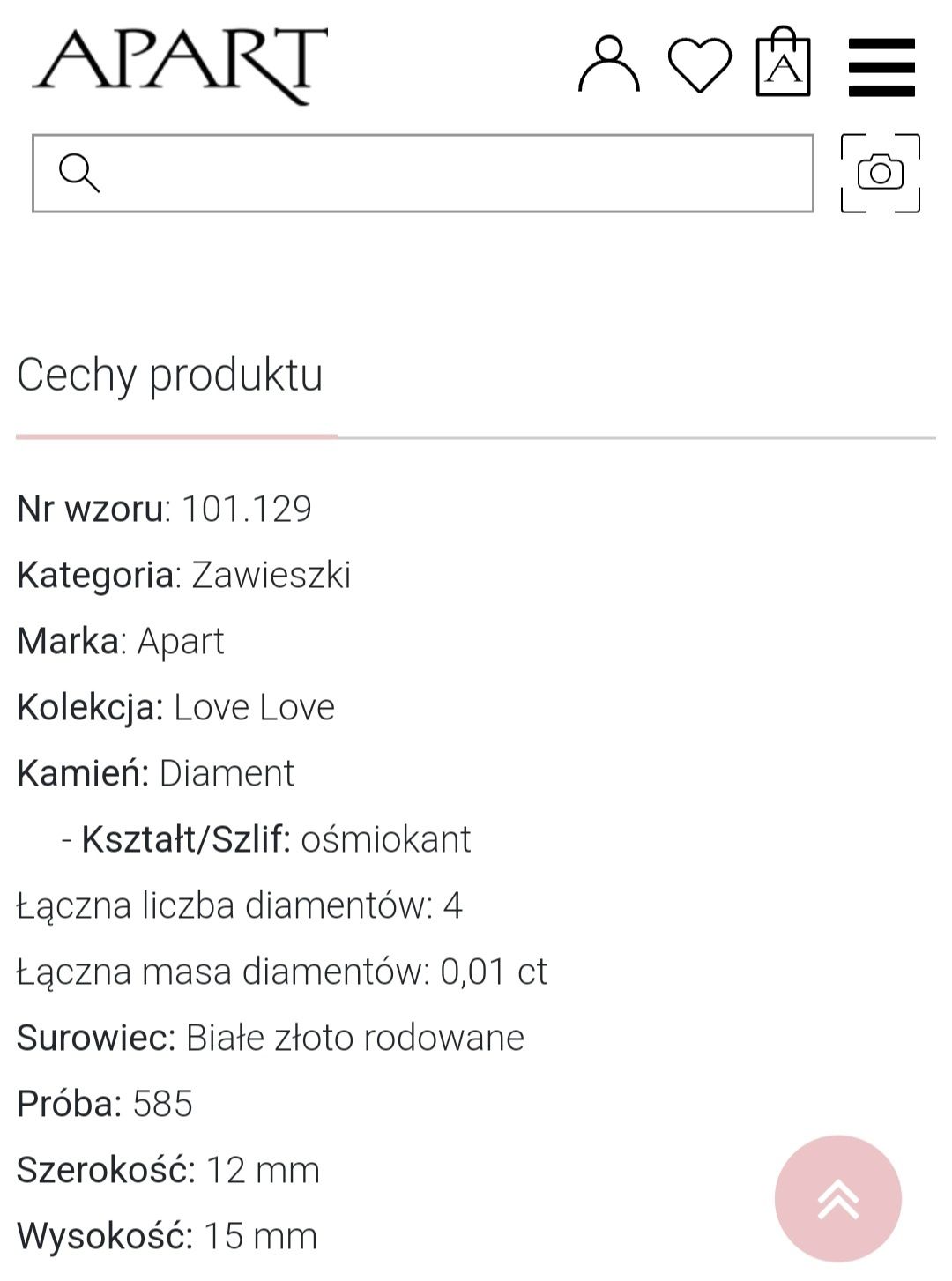 Zawieszka białe złoto, diamenty