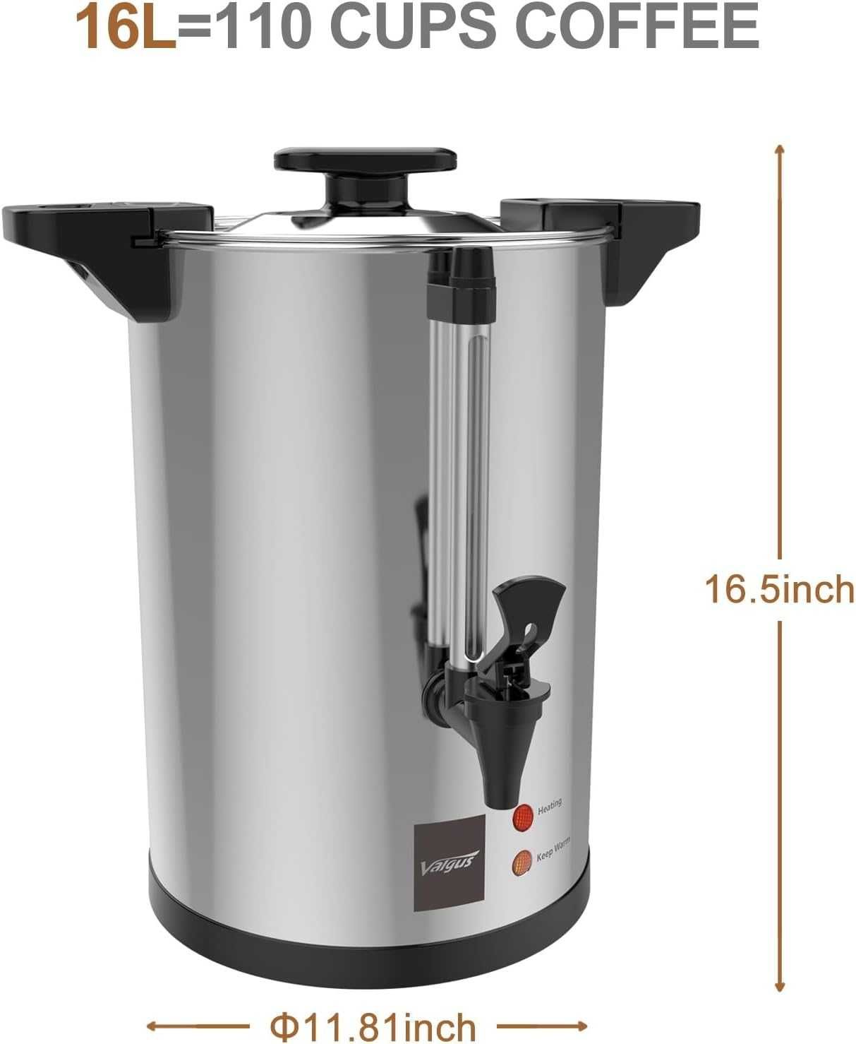 Valgus Komercyjny Express do Kawy ze Stali Nierdzewnej 110-Cup 16L