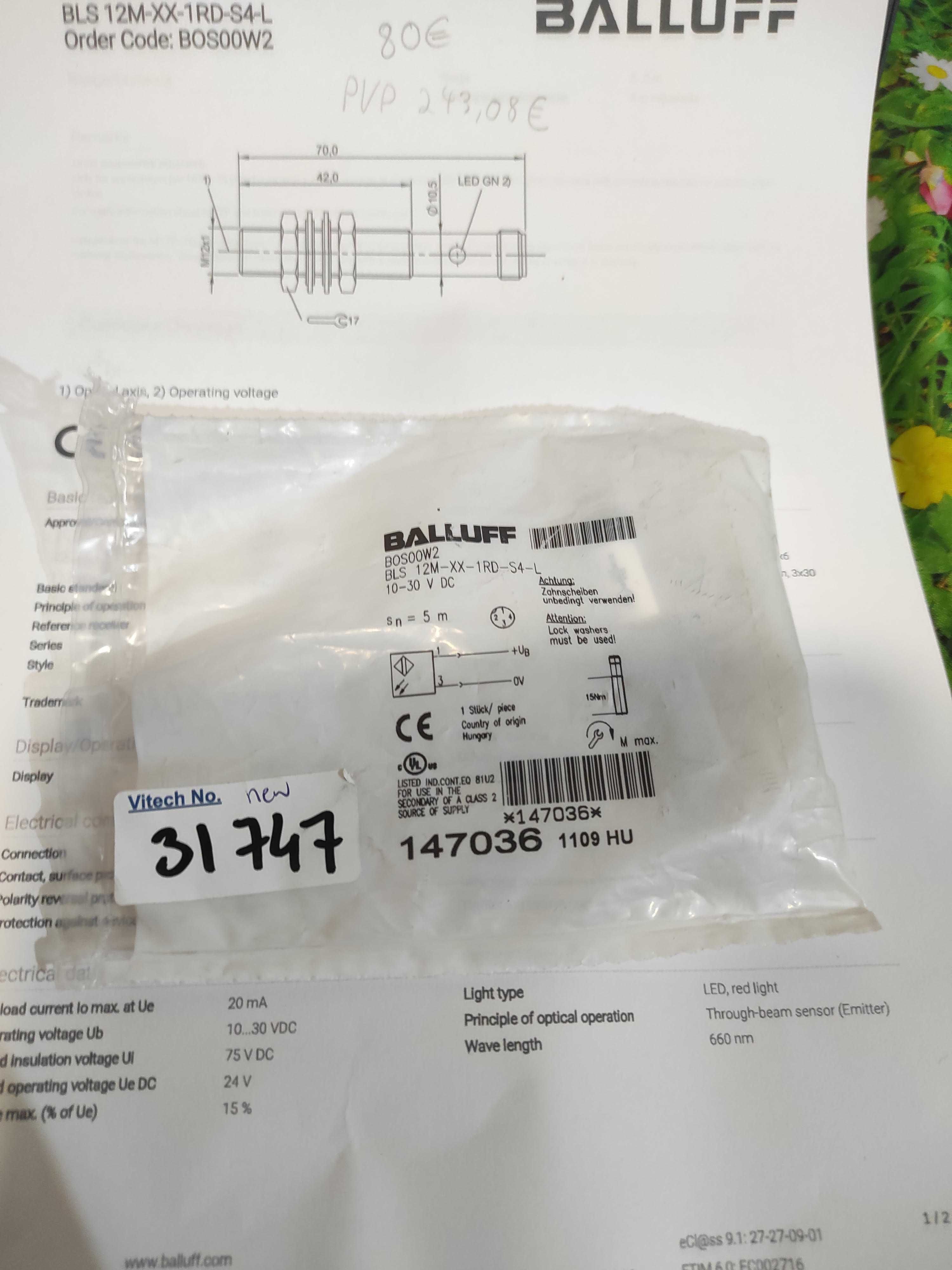 Sensor indutivo 12mm pnp 24vdc BALLUFF