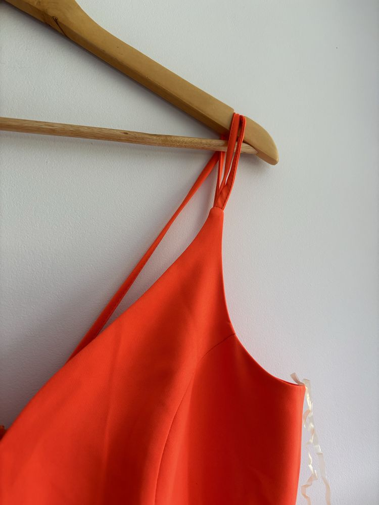 Pomarańczowa piękna sukienka MIDI na ramiączkach 38 40 L M