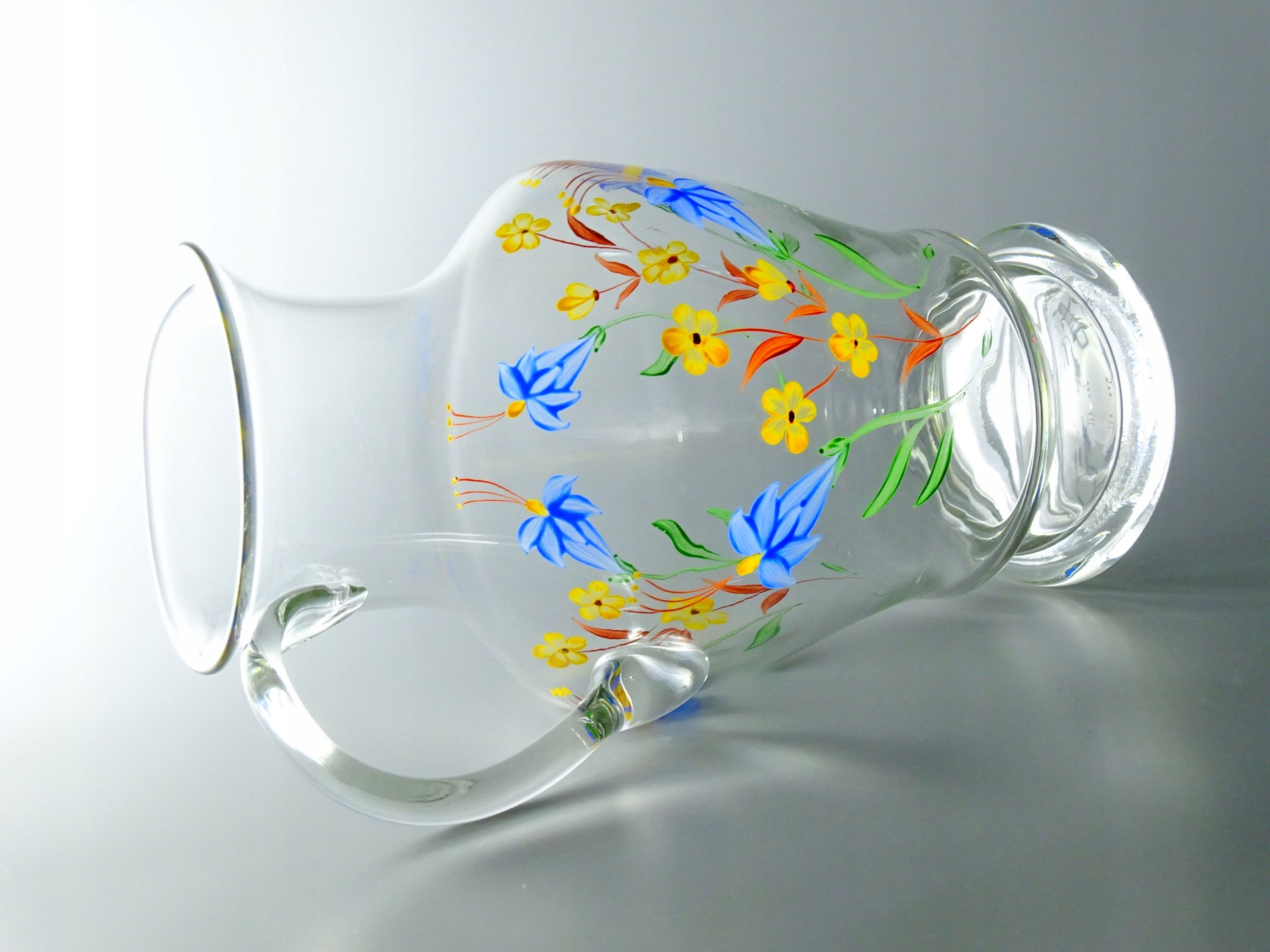 piękny zabytkowy malowany dzbanek dzban szklany
