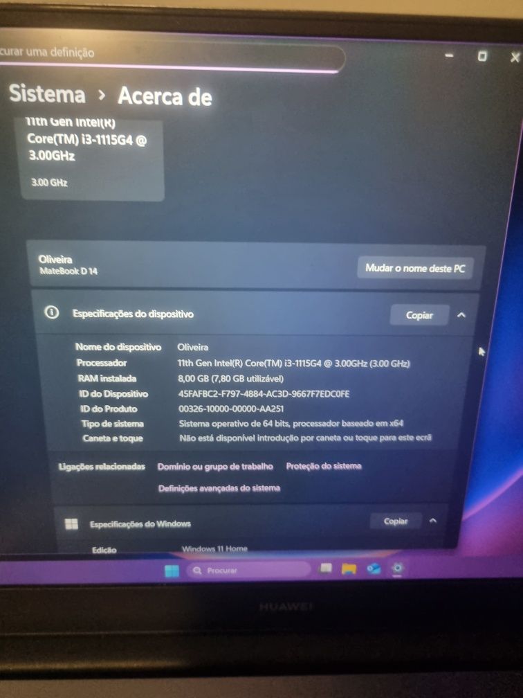 Portátil Huawei Matebook D 14