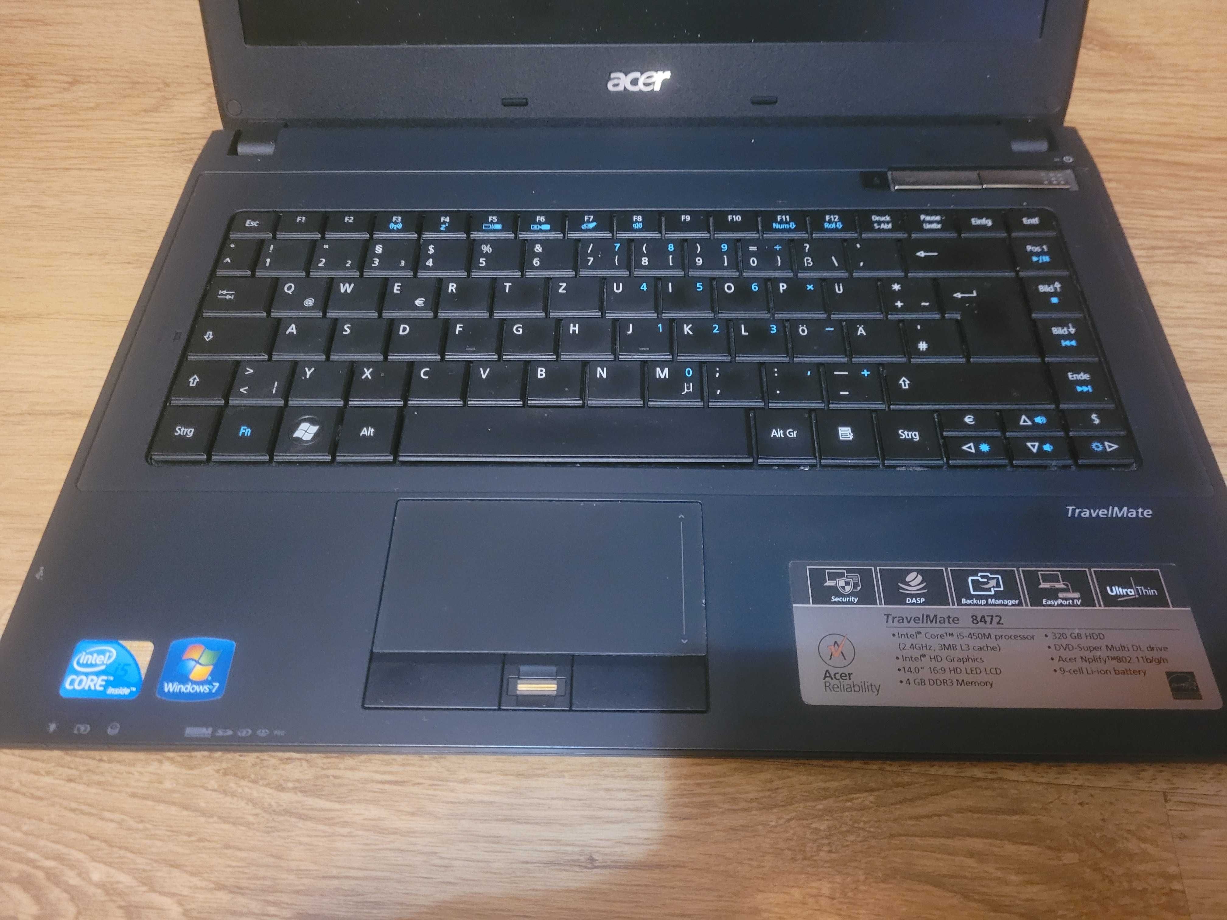 Acer Travelmate 8472 i5/5gb/640gb z ladowarka sprawny