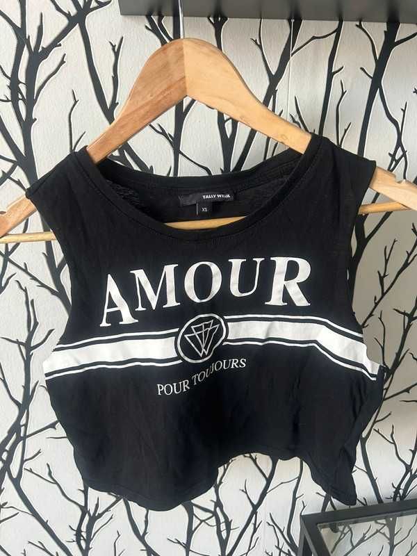 Tally Weijl czarny Cropp top topik napis 36