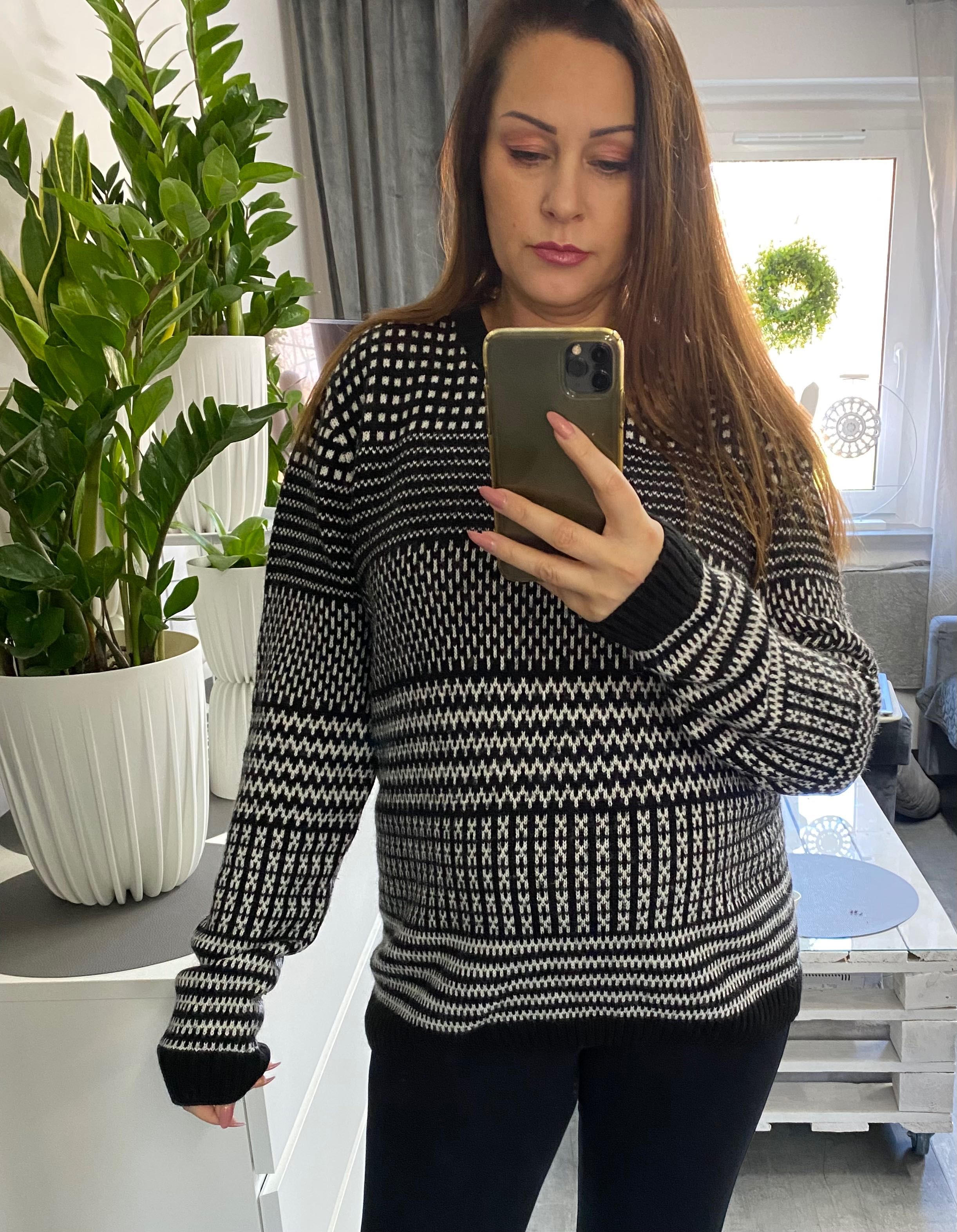 Czarno biały sweter we wzory H&M Divided  M-XL Wełna