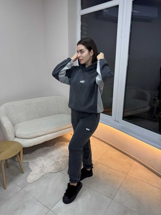 Женский тёплый флисовый костюм S M L велюр графит шоколад чёрный белый