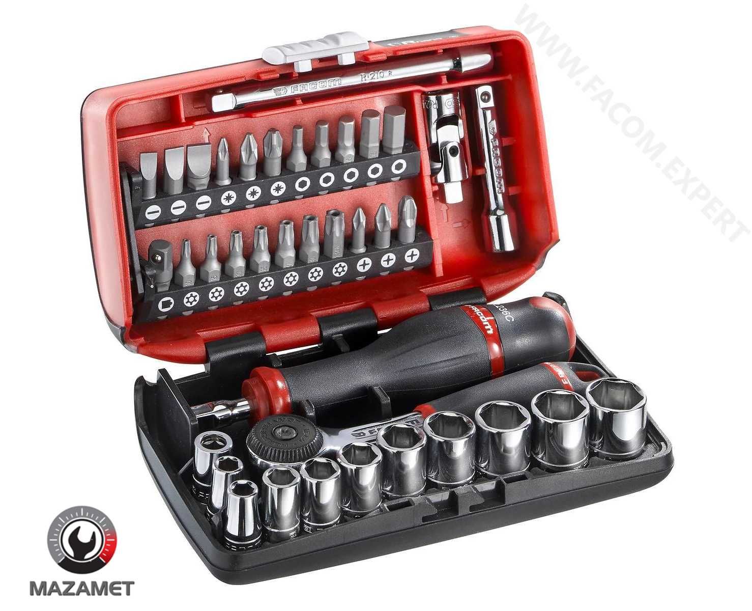 R2NANO kompaktowy zestaw nasadek FACOM 1/4" z grzechotką R.161B,38 el.