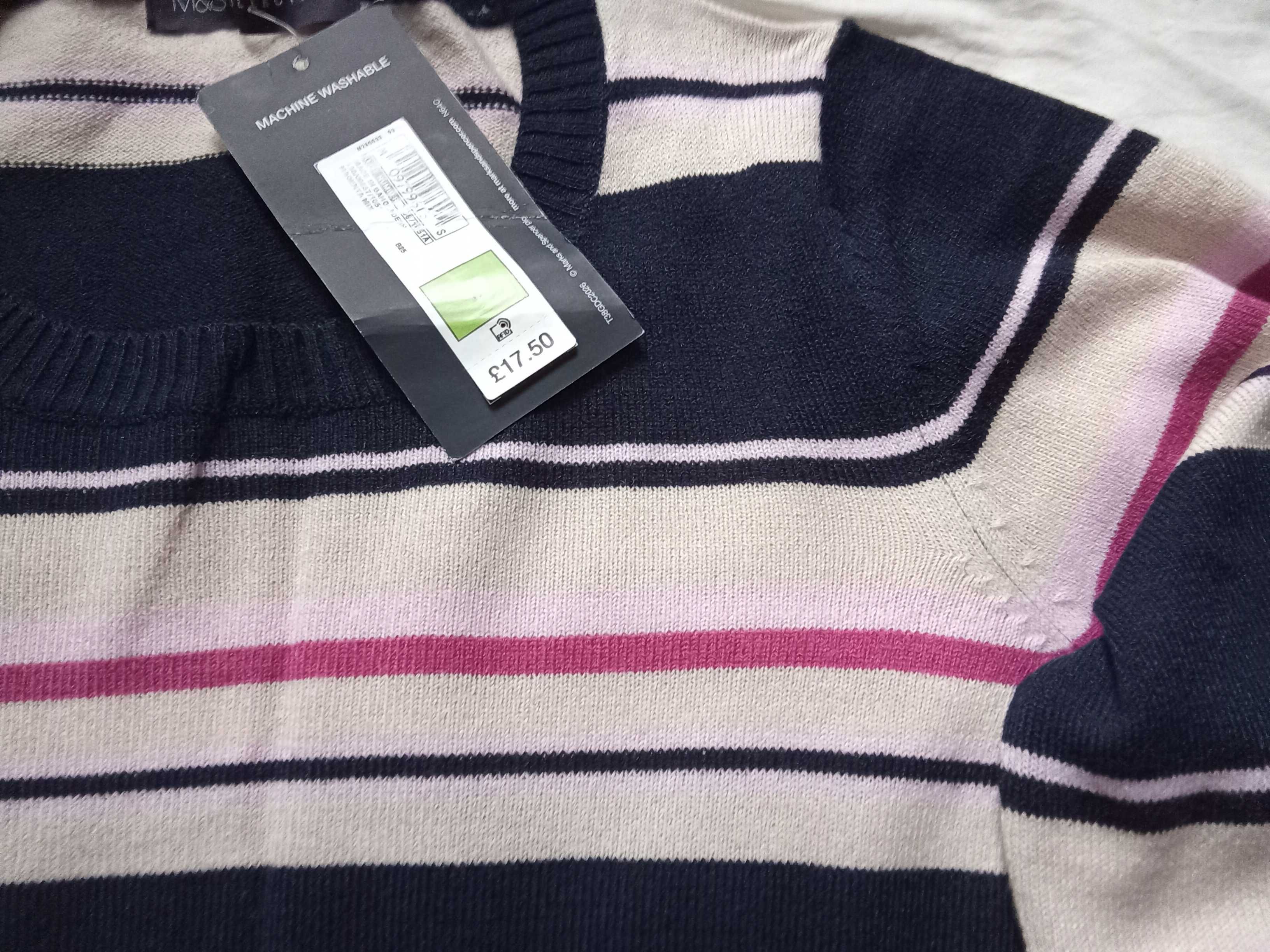 Sweter granatowy w paski, rozmiar L, Marks Spencer
