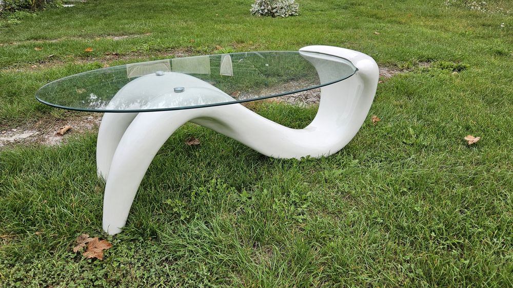 Stolik kawowy ława nowoczesna biala szkło hartowan