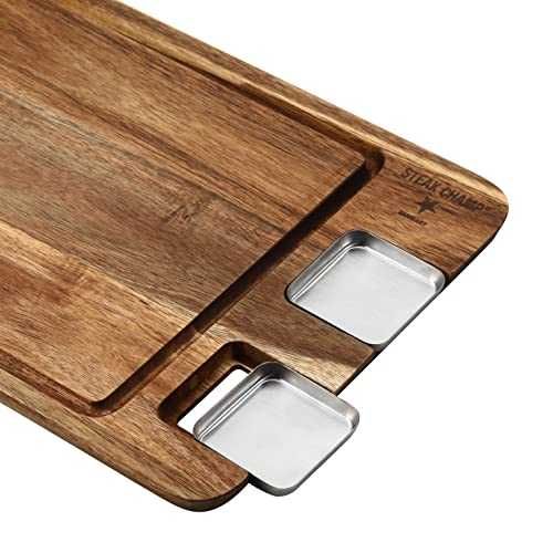 SteakChamp Tábua de cortar/servir 24x27cm com duas molheiras * NOVO *