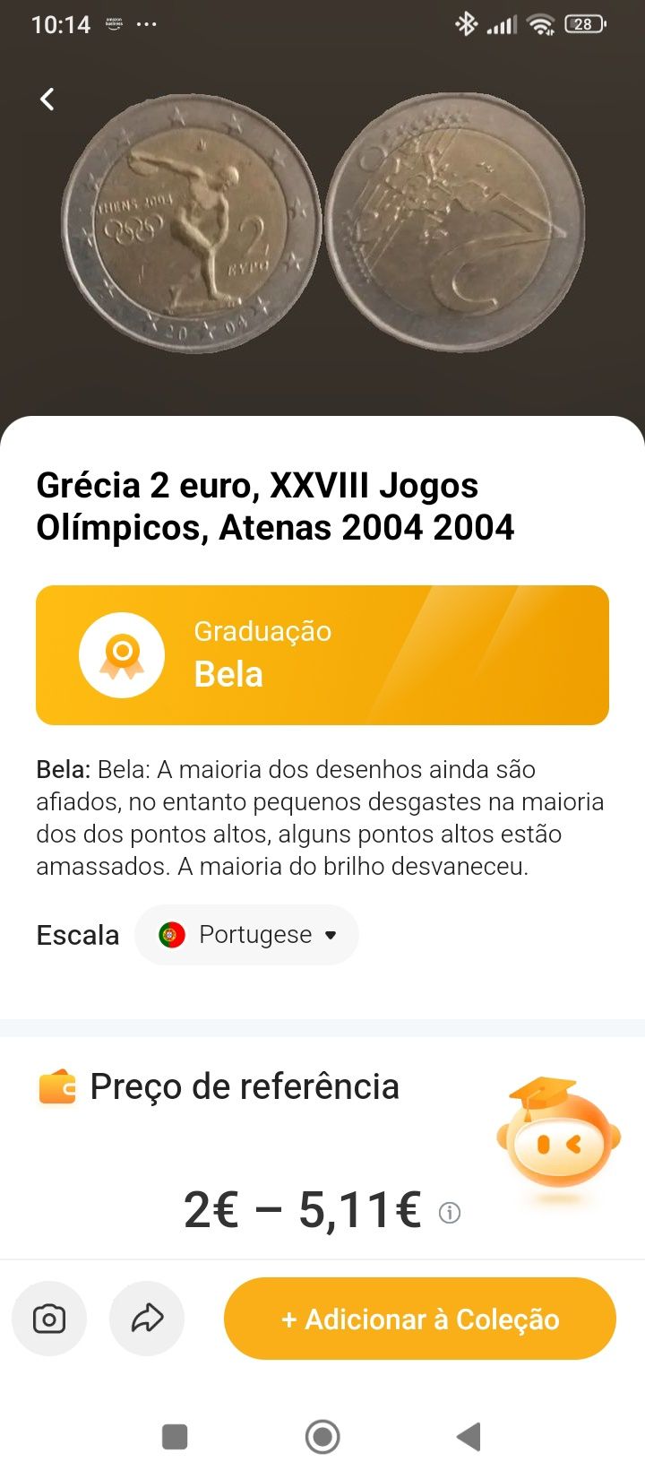 Moedas de 2€ e uma de 20 centavos