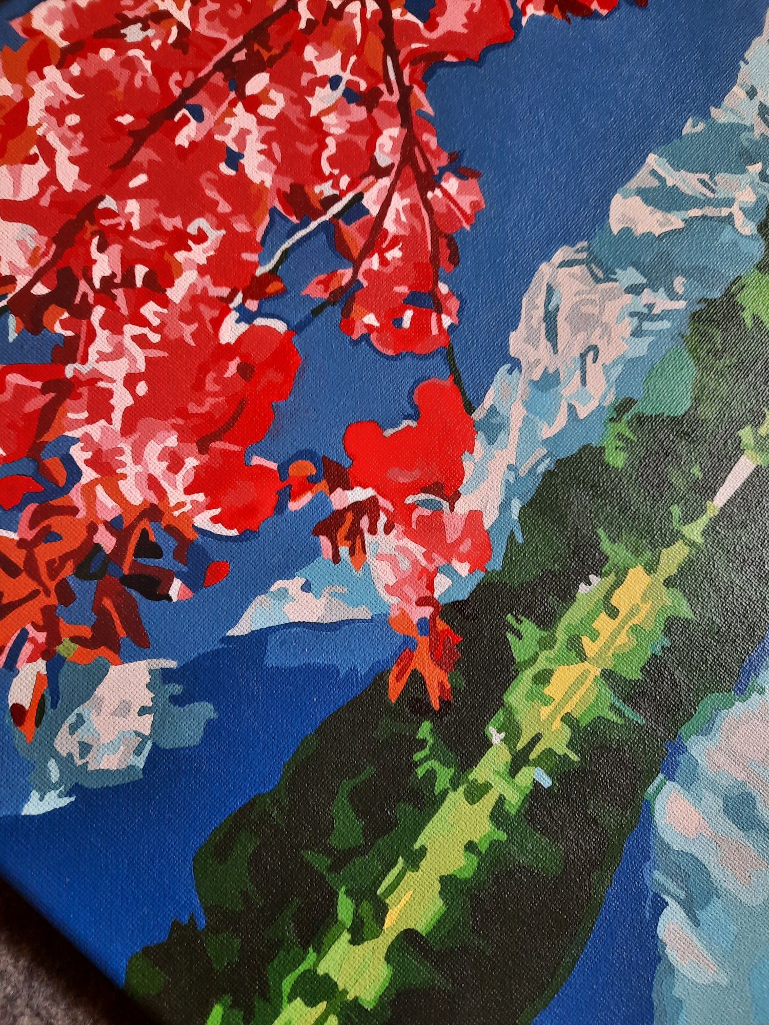 Obraz na płótnie, krajobraz górskie Jezioro z kwitnącym drzew