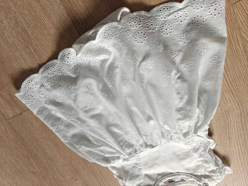Biała ażurowa sukienka body 80 chrzest roczek
