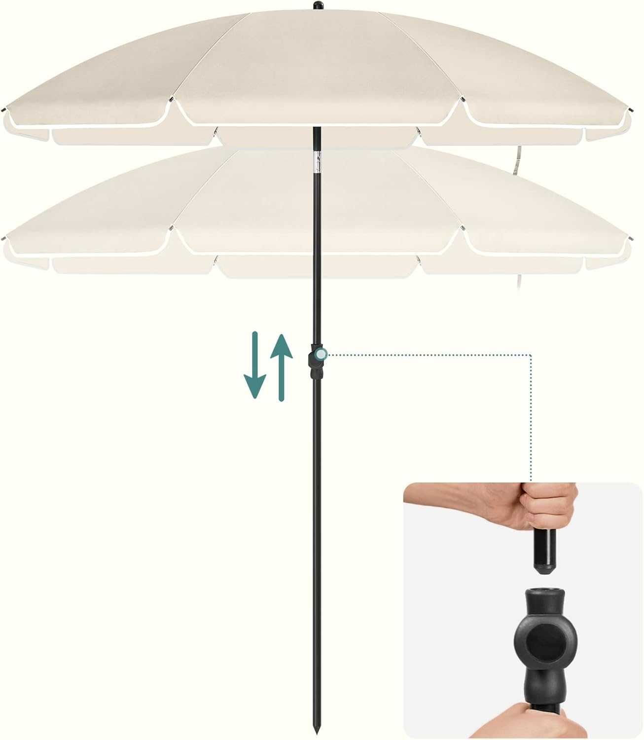 parasol plażowy, Ø 200 cm, ogrodowy, ochrona UV do UPF 50+, składany