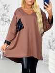 Bluzka plus size tunika asymetryczna dekolt kieszonka eko skóra