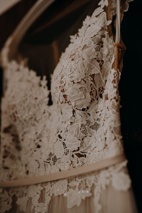 Suknia ślubna koronka tiul krem śmietanka roz. 36 / 38