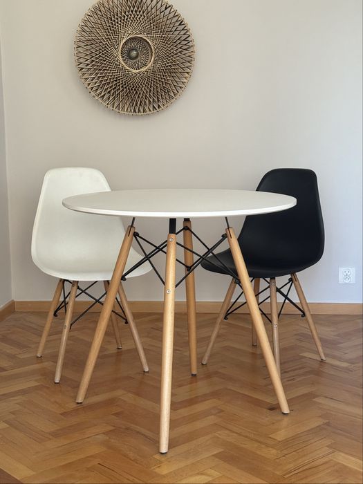 Stół okrągły biały skandynawski 80 cm, drewniane nogi, bardzo stabilny