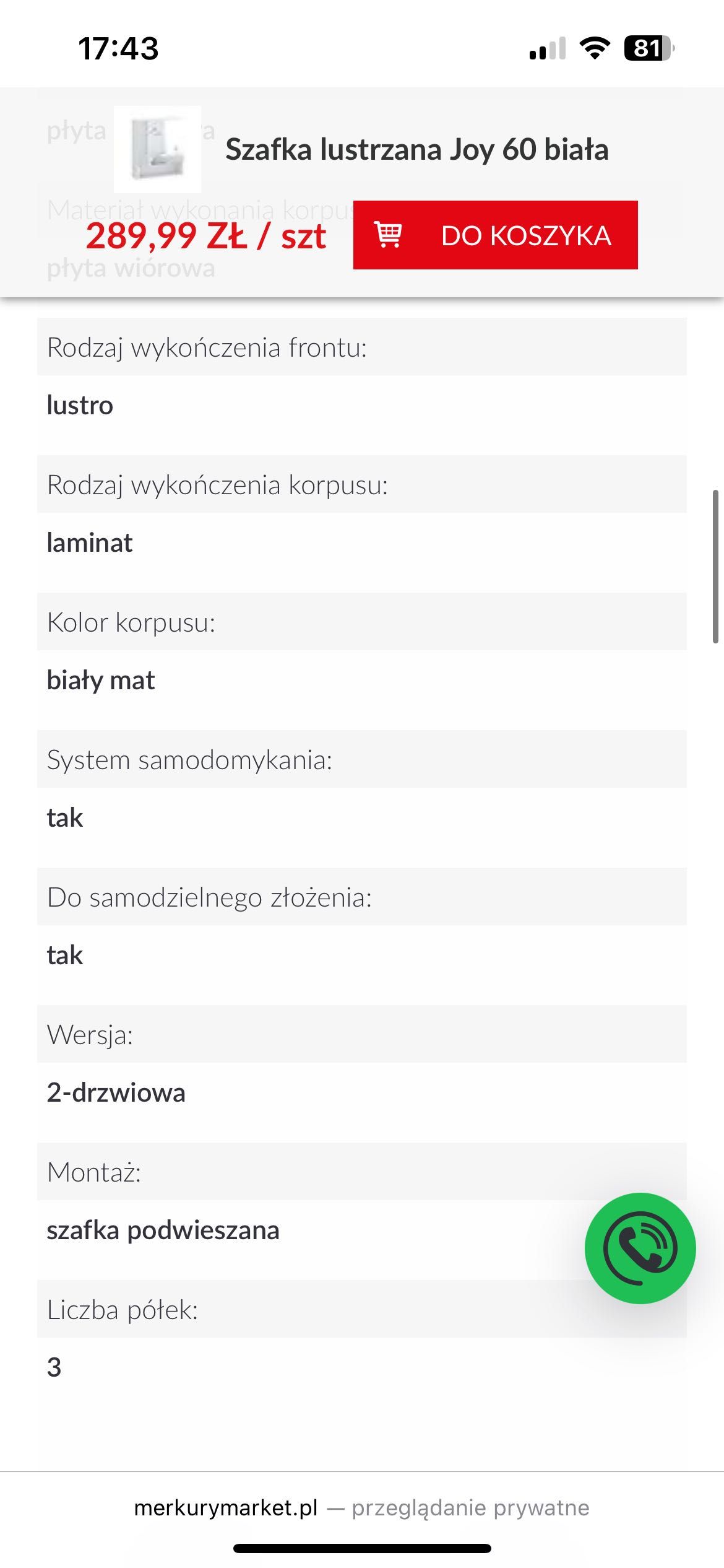 Szafka lustrzana Joy 60 biała