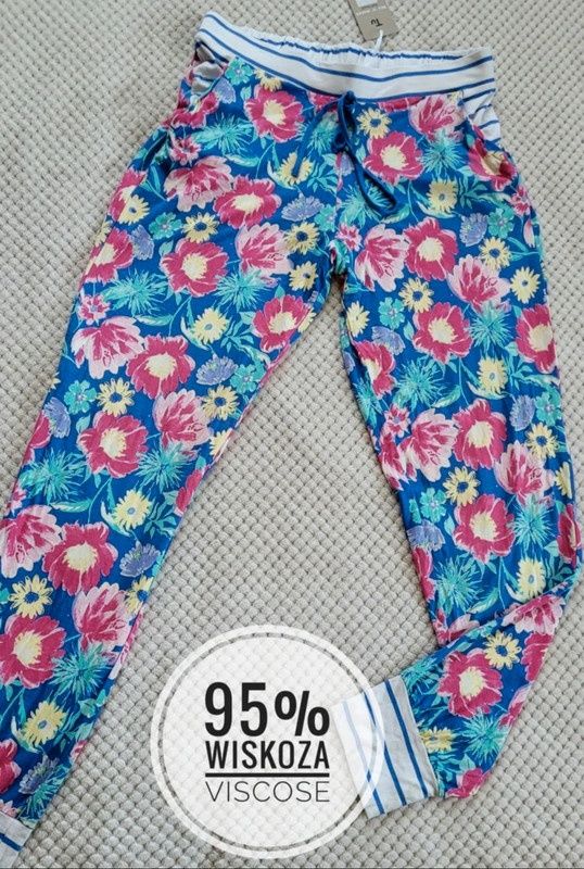 Nowe wygodne spodnie damskie wysoki stan w kwiatowy print wiskoza L