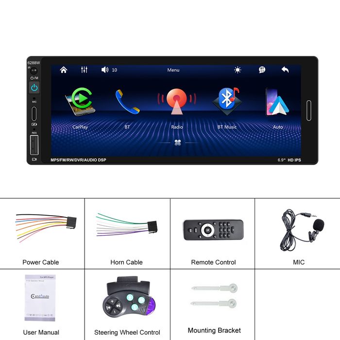 Rádio 1din 6,89 polegadas Touch CARPLAY Android Auto USB FM novo