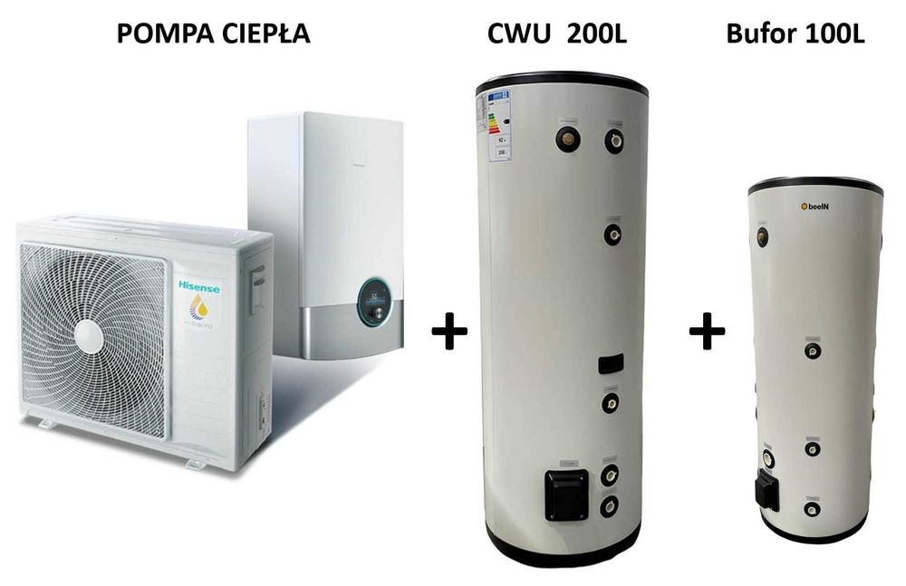 Montaż + Pompa ciepła Hisense/Hitachi Split Inverter 6kW + 200L + 100L