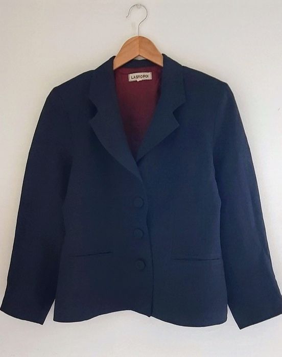 Blazer azul escuro em linho, Tam. S, Lassofoi