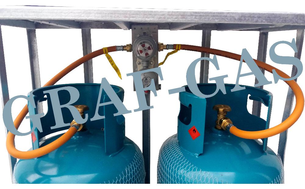 Kontener dwie butle gazowe 33kg przyłącze instalacja reduktor wąż