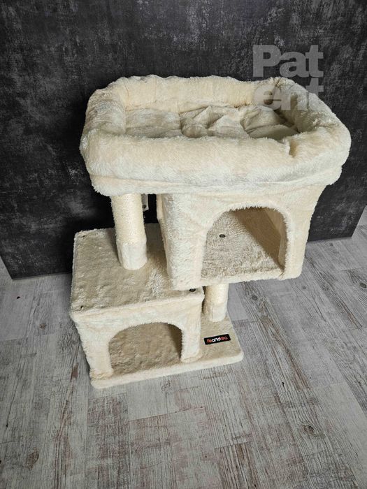 Drapak dla kota kompaktowy 67 cm beżowy domek słupek legowisko