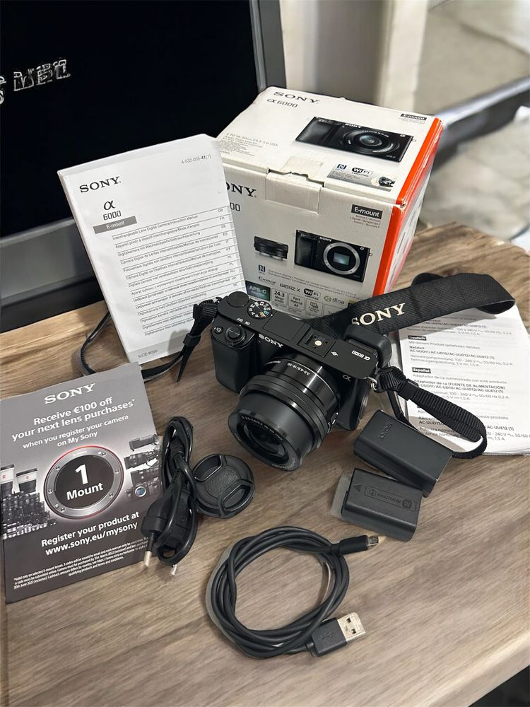 Sony a6000 WiFi/24mp com lente 16-50mm e caixa