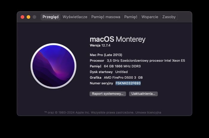 Apple Mac PRO 6.1 a1481 XEON 6-core 256/64GB