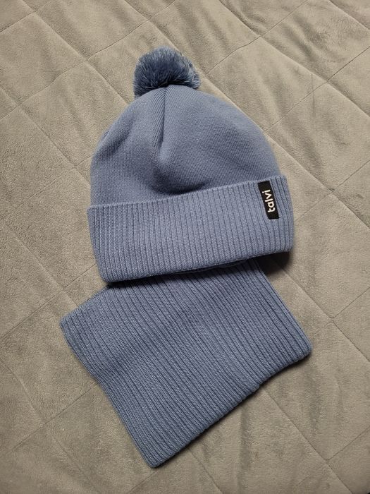 Зимовий комплект шапка+баф, на флісі з барабаном, 54-56 колір джинс