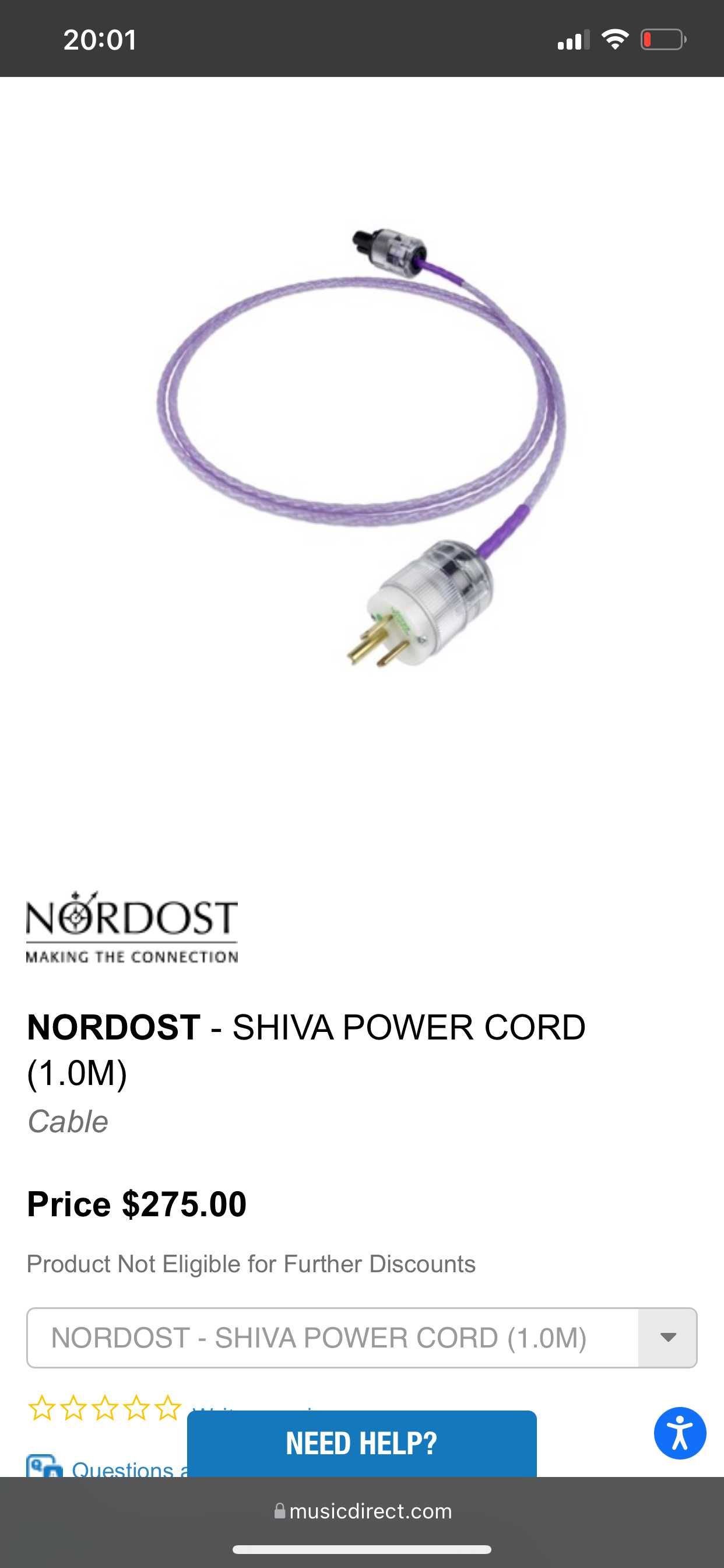 Nordost shiva audio power cable 1 metre (обмен/продажа) кабель питания