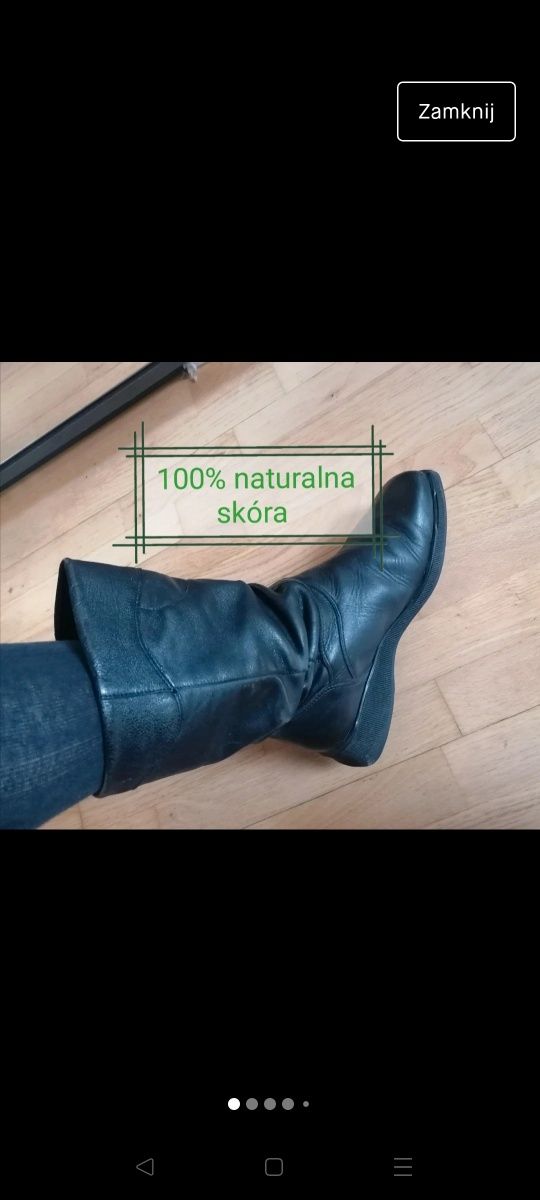 100% naturalna skóra kozaki damskie rozmiar 37