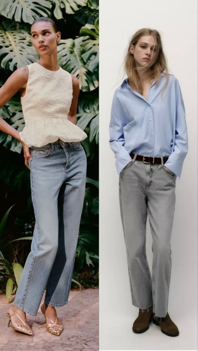 Джинси zara straight 36 38 сині сірі