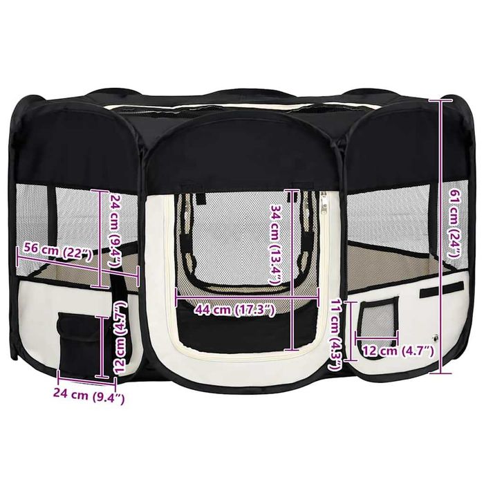 NOVO - Parque dobrável p/ cão c/ saco de transporte 145x145x61cm preto