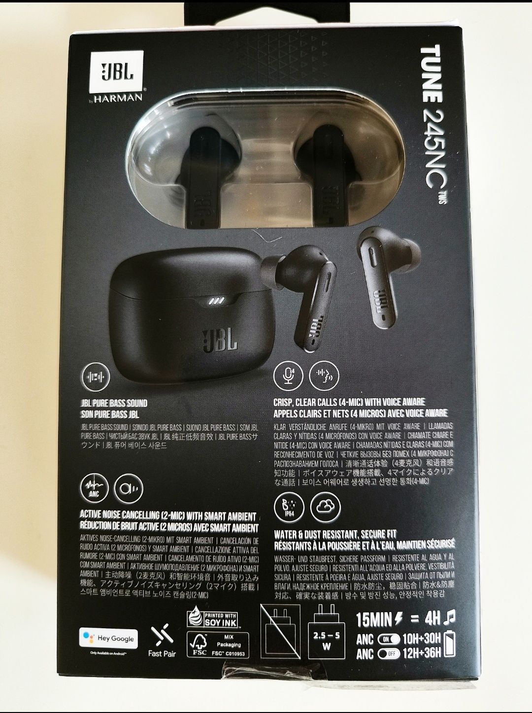 Słuchawki douszne dokanałowe czarne JBL Tune 245 NC bluetooth nowe